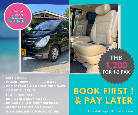 Airport taxi from Phuket to Khao Lak price from 1,000 Baht